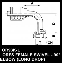OR93K-L   ORFS FEMALE SWIVEL - 90 ELBOW (LONG DROP)