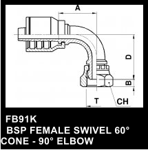 FB91K   BSP FEMALE SWIVEL 60 CONE - 90 ELBOW
