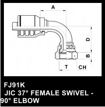 FJ91K   JIC 37 FEMALE SWIVEL - 90 ELBOW