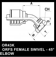 OR43K   ORFS FEMALE SWIVEL - 45 ELBOW