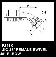 FJ41K   JIC 37 FEMALE SWIVEL - 45 ELBOW