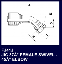 FJ41J JIC 37° FEMALE SWIVEL - 45° ELBOW