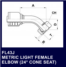 FL43J METRIC LIGHT FEMALE ELBOW (24 CONE SEAT)