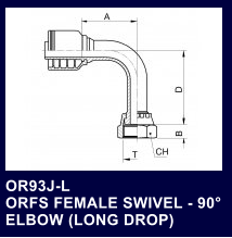 OR93J-L ORFS FEMALE SWIVEL - 90 ELBOW (LONG DROP)