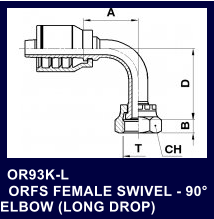 OR93K-L   ORFS FEMALE SWIVEL - 90 ELBOW (LONG DROP)