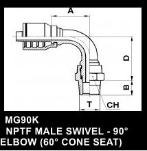 MG90K   NPTF MALE SWIVEL - 90 ELBOW (60 CONE SEAT)