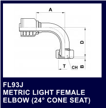 FL93J METRIC LIGHT FEMALE  ELBOW (24 CONE SEAT)