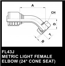 FL43J METRIC LIGHT FEMALE ELBOW (24 CONE SEAT)